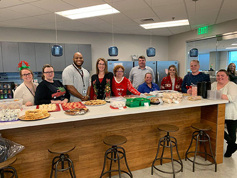 Employees sharing food